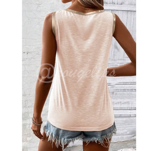 Pink Tank Top Gold Piping Trim - Picture 2 of 8